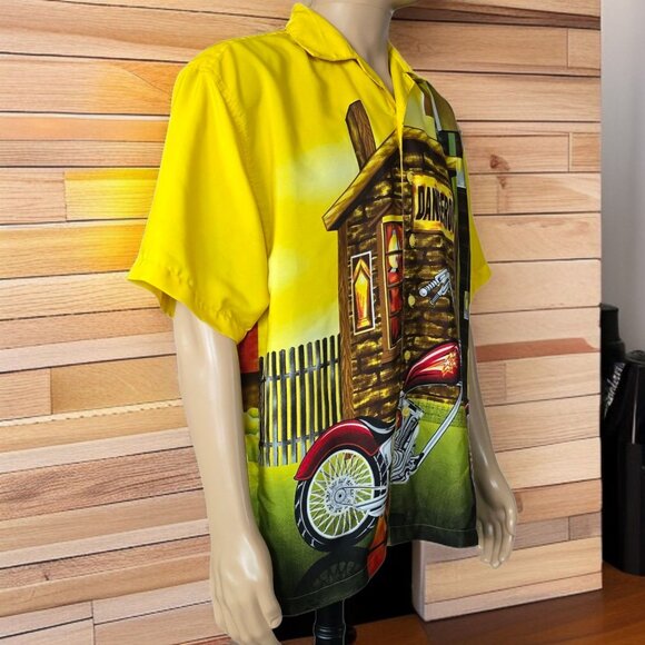 NWOT Y2K J/E/T (M/L) Biker Motorcycle Graphic Short Sleeve Button Up Shirt - Picture 3 of 6
